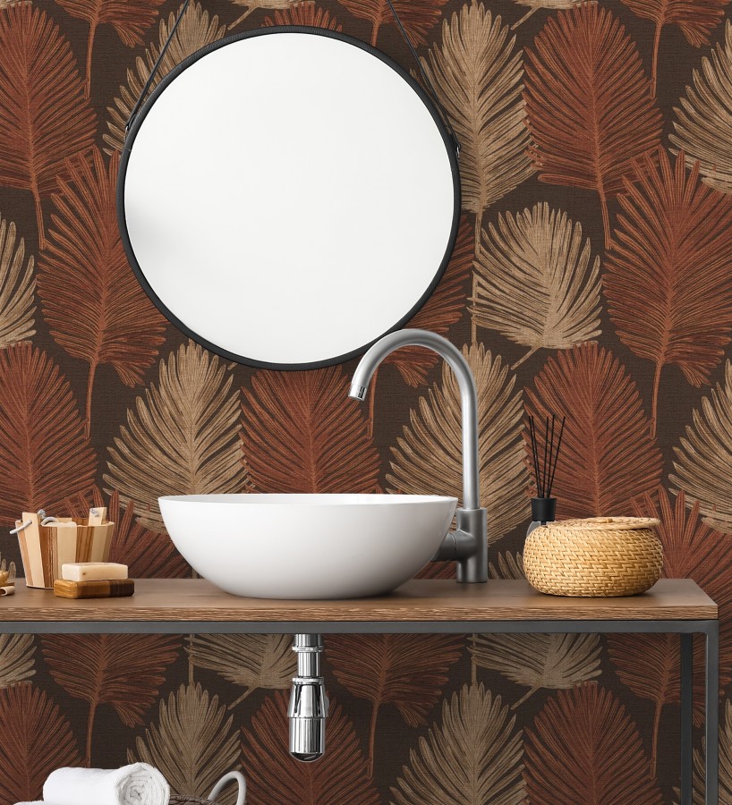 Papel pintado sutiles palmas terracota textura textil fondo marrón rojizo  Lantau Mystic 684925