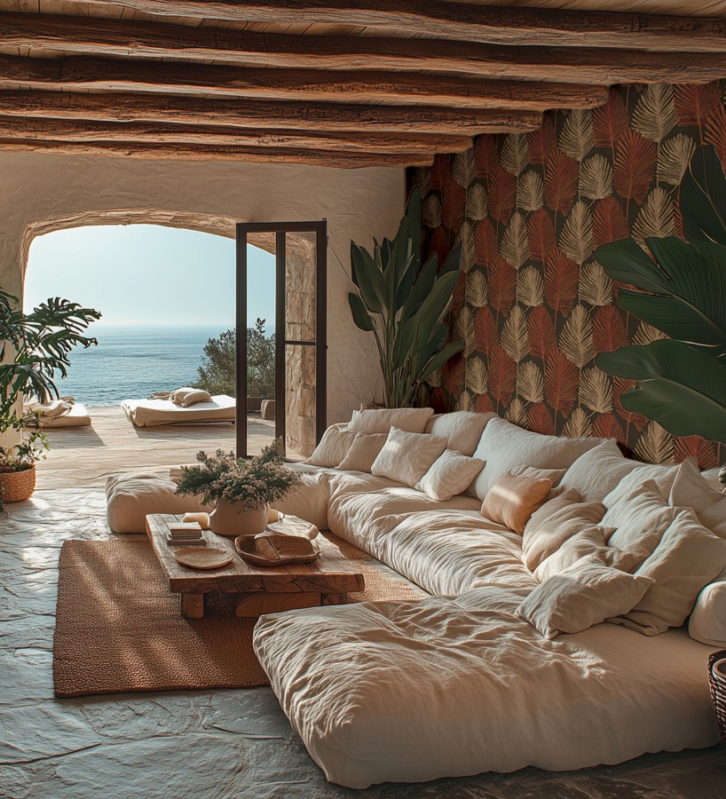 Papel pintado sutiles palmas terracota textura textil fondo marrón rojizo  Lantau Mystic 684925