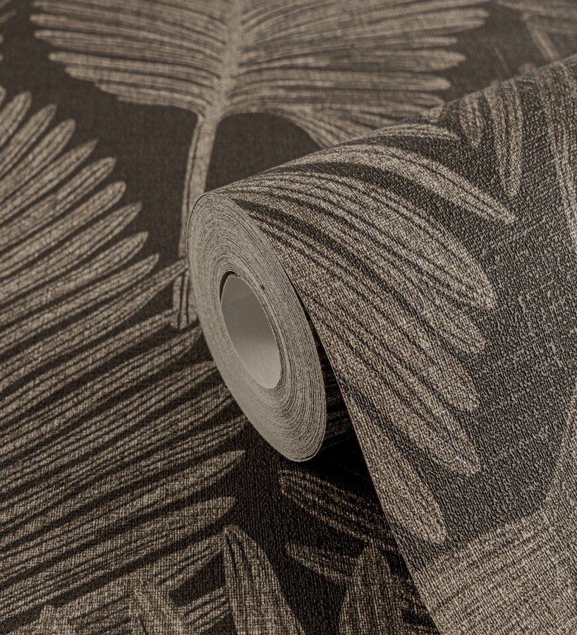 Papel pintado sutiles palmas tonos visón textura textil fondo negro  Lantau Mystic 684926