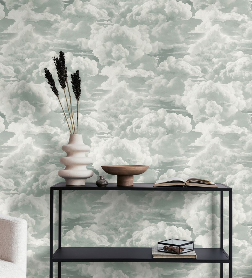 Papel pintado de nubes con textura de pintura al óleo y estilo etéreo gris verdoso  Skye Eden 684931