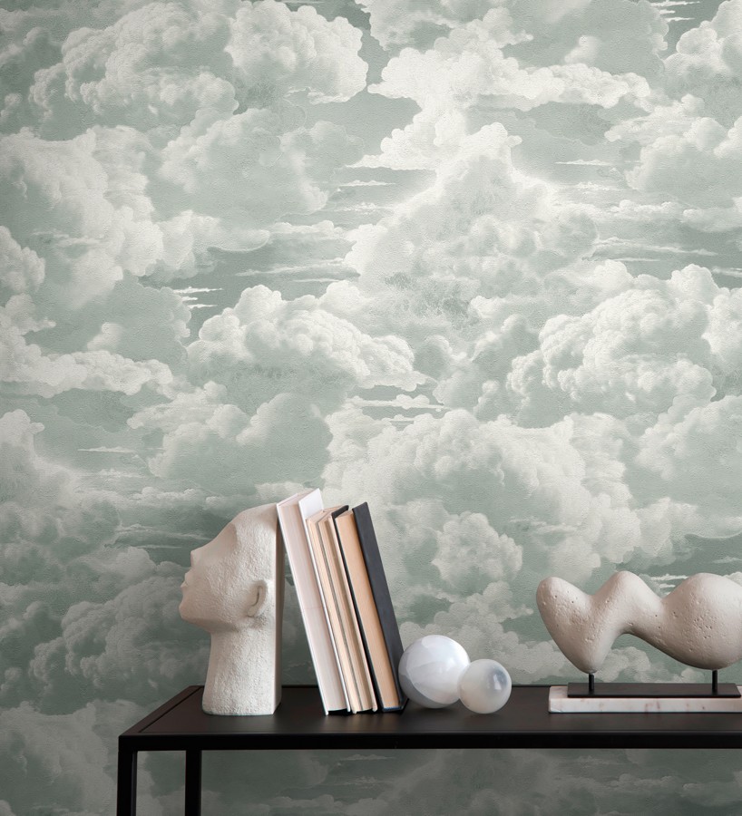 Papel pintado de nubes con textura de pintura al óleo y estilo etéreo gris verdoso  Skye Eden 684931