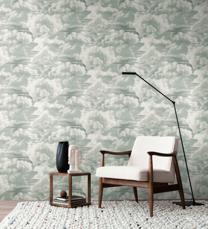 Papel pintado de nubes con textura de pintura al óleo y estilo etéreo gris verdoso  Skye Eden 684931
