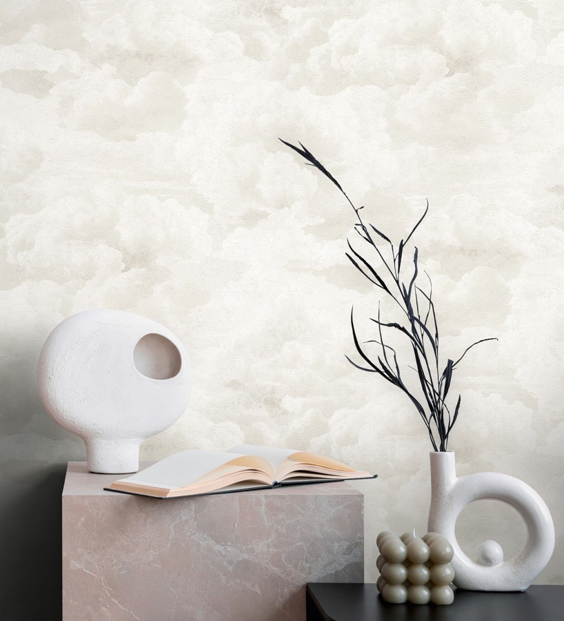 Papel pintado de nubes con textura de pintura al óleo y estilo etéreo beige claro  Skye Eden 684932