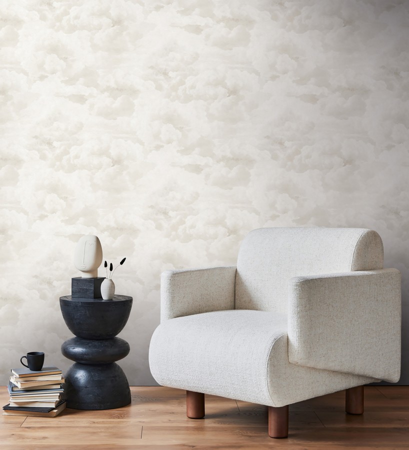 Papel pintado de nubes con textura de pintura al óleo y estilo etéreo beige claro  Skye Eden 684932