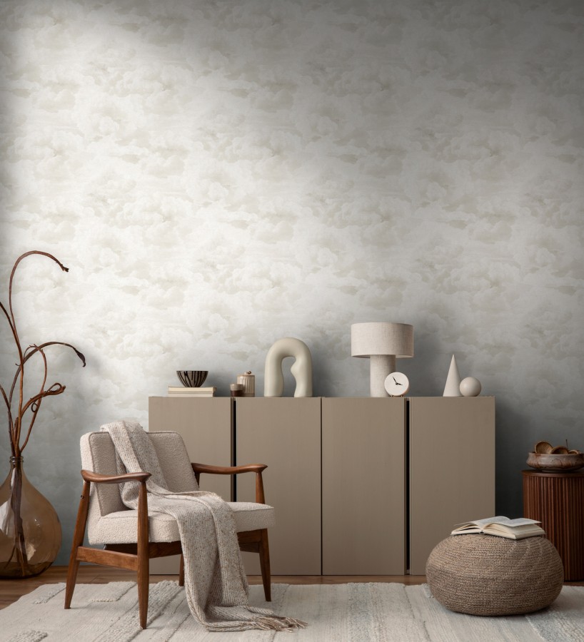 Papel pintado de nubes con textura de pintura al óleo y estilo etéreo beige claro  Skye Eden 684932
