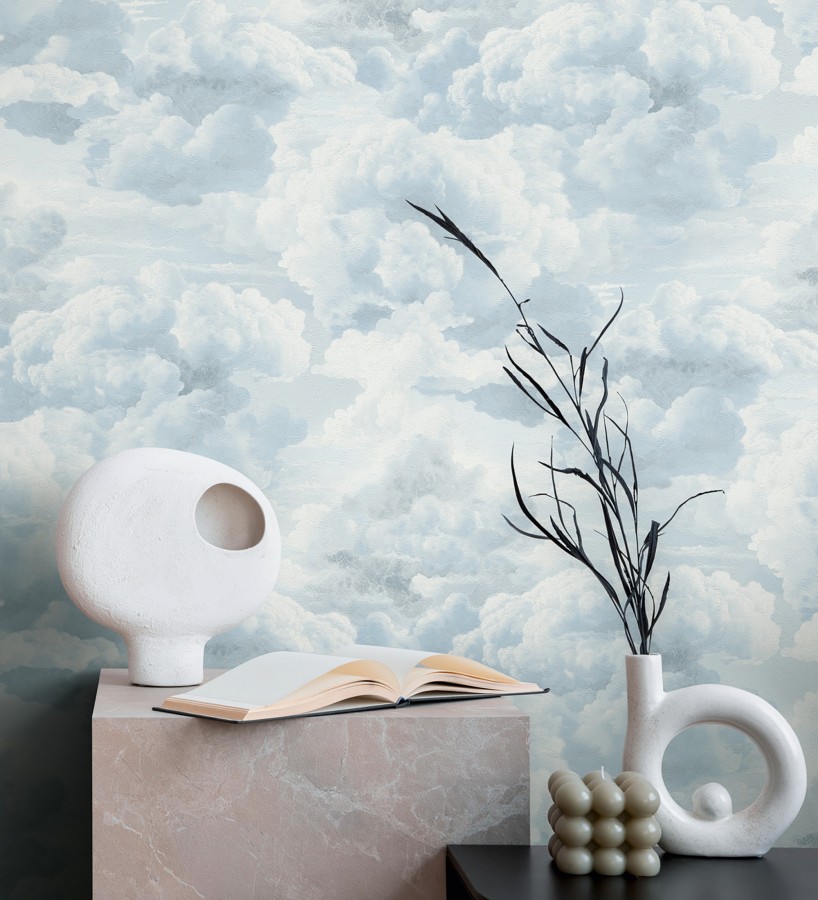 Papel pintado de nubes con textura de pintura al óleo y estilo etéreo azul cielo  Skye Eden 684933