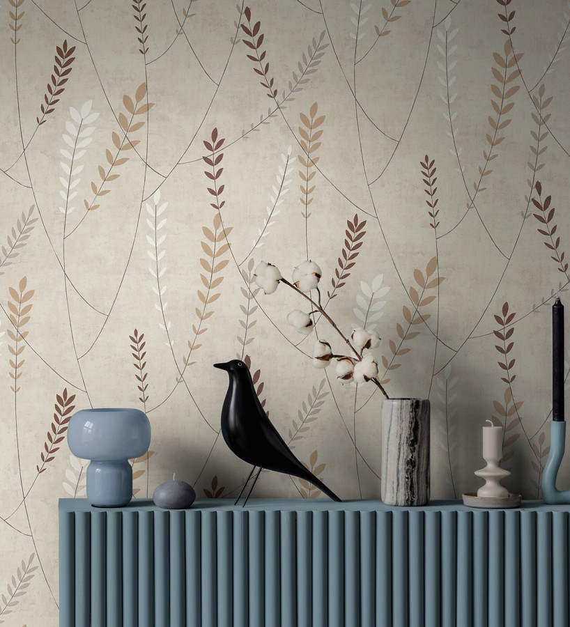 Papel pintado espigas estilo nórdico fondo estuco suave tono piedra  Laurel Breezy 684936