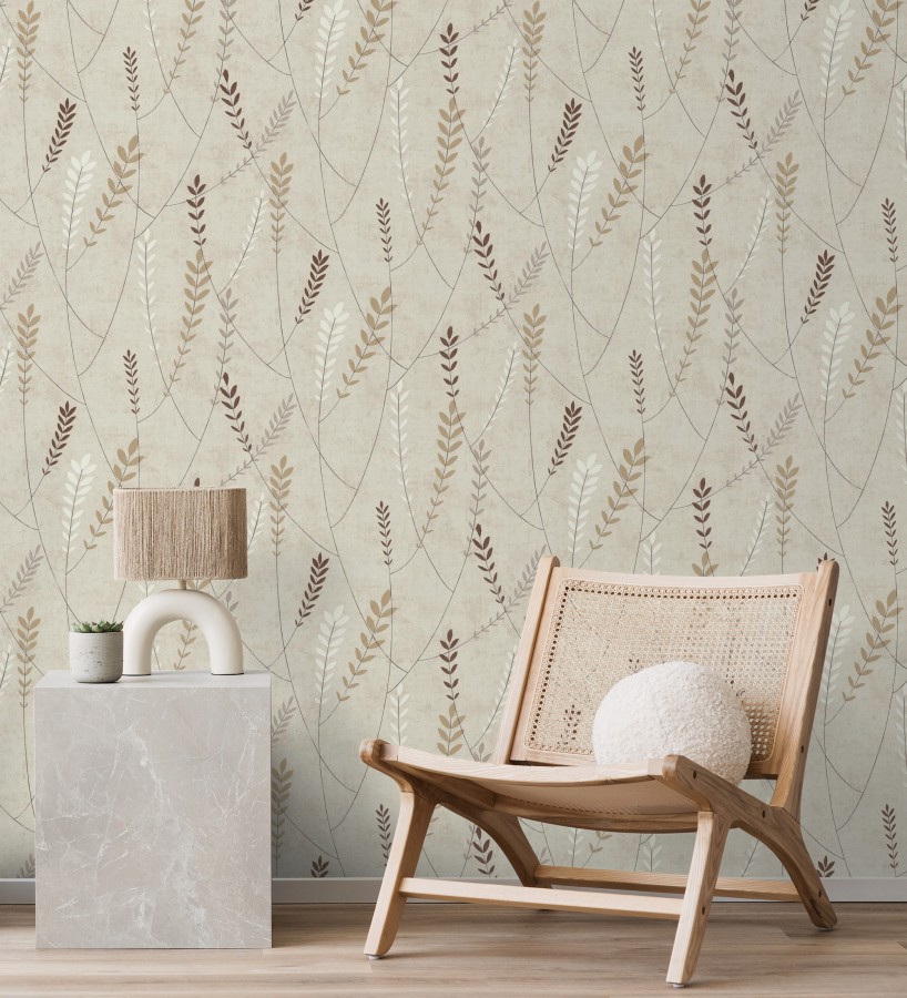 Papel pintado espigas estilo nórdico fondo estuco suave tono piedra  Laurel Breezy 684936