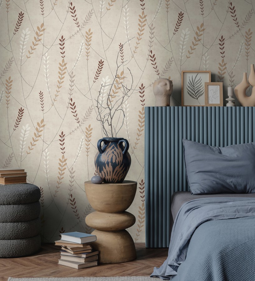 Papel pintado espigas estilo nórdico fondo estuco suave tono piedra  Laurel Breezy 684936
