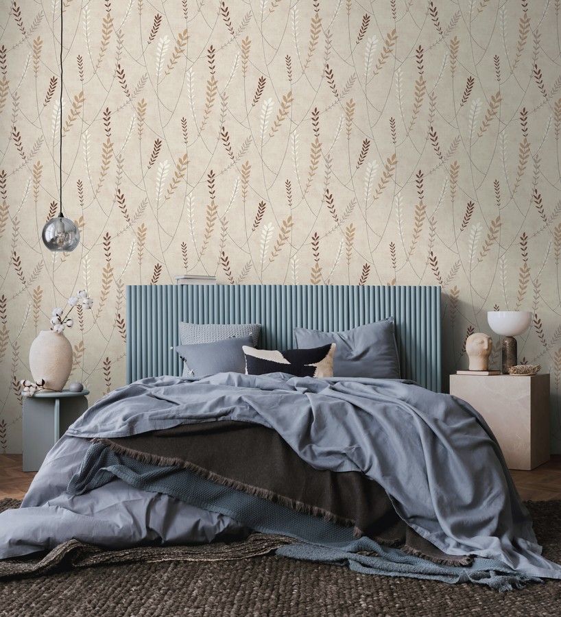 Papel pintado espigas estilo nórdico fondo estuco suave tono piedra  Laurel Breezy 684936
