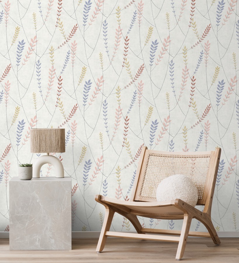 Papel pintado espigas estilo nórdico fondo estuco suave tono gris claro  Laurel Breezy 684937