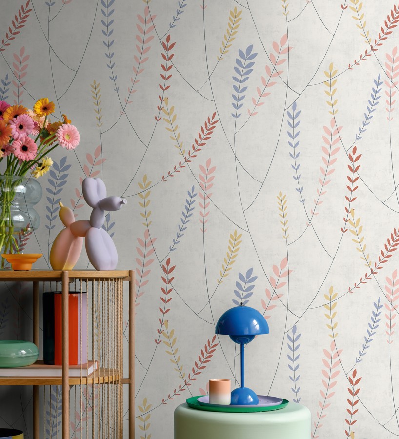 Papel pintado espigas estilo nórdico fondo estuco suave tono gris claro  Laurel Breezy 684937