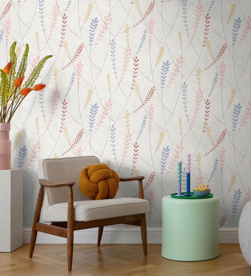 Papel pintado espigas estilo nórdico fondo estuco suave tono gris claro  Laurel Breezy 684937