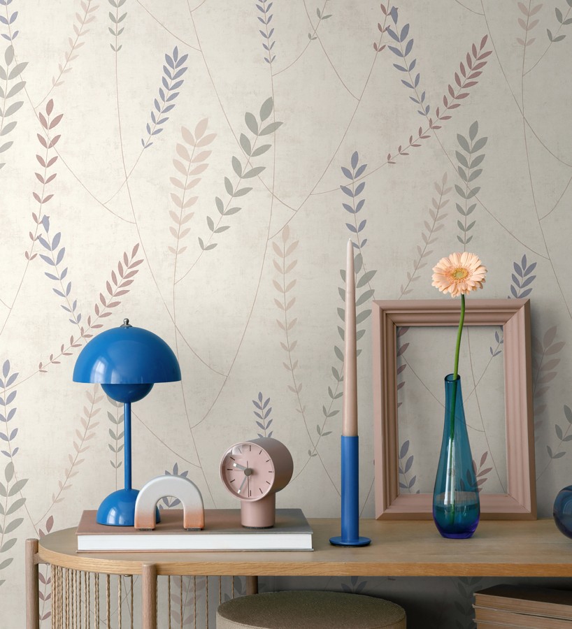 Papel pintado espigas estilo nórdico fondo estuco suave beige claro  Laurel Breezy 684938