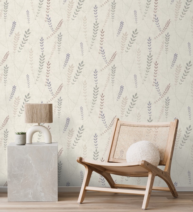Papel pintado espigas estilo nórdico fondo estuco suave beige claro  Laurel Breezy 684938