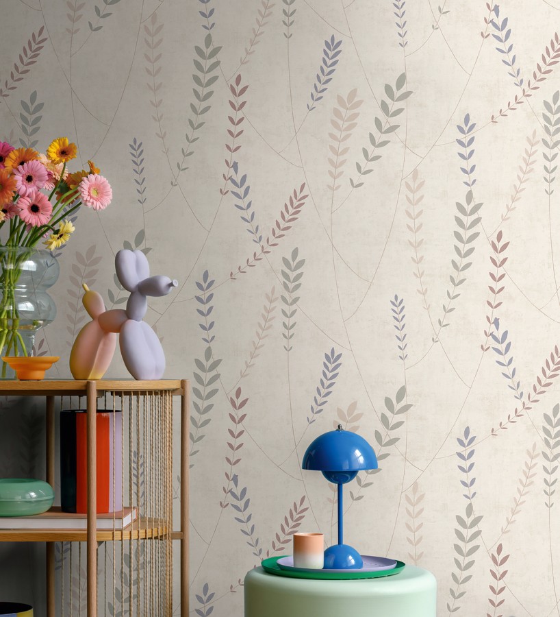 Papel pintado espigas estilo nórdico fondo estuco suave beige claro  Laurel Breezy 684938