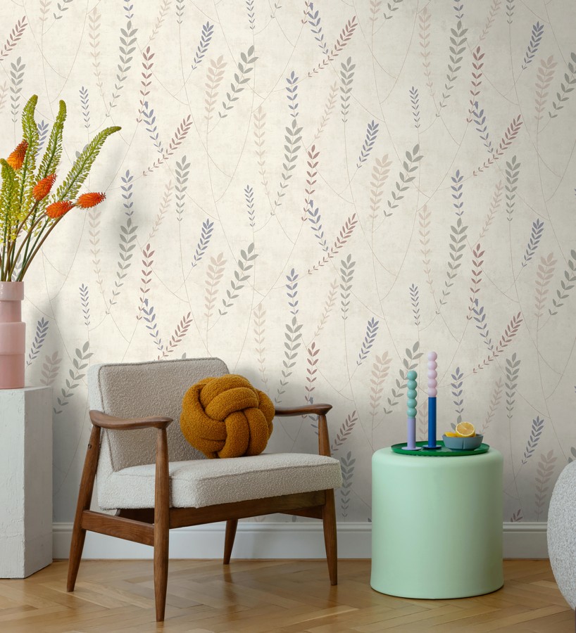 Papel pintado espigas estilo nórdico fondo estuco suave beige claro  Laurel Breezy 684938