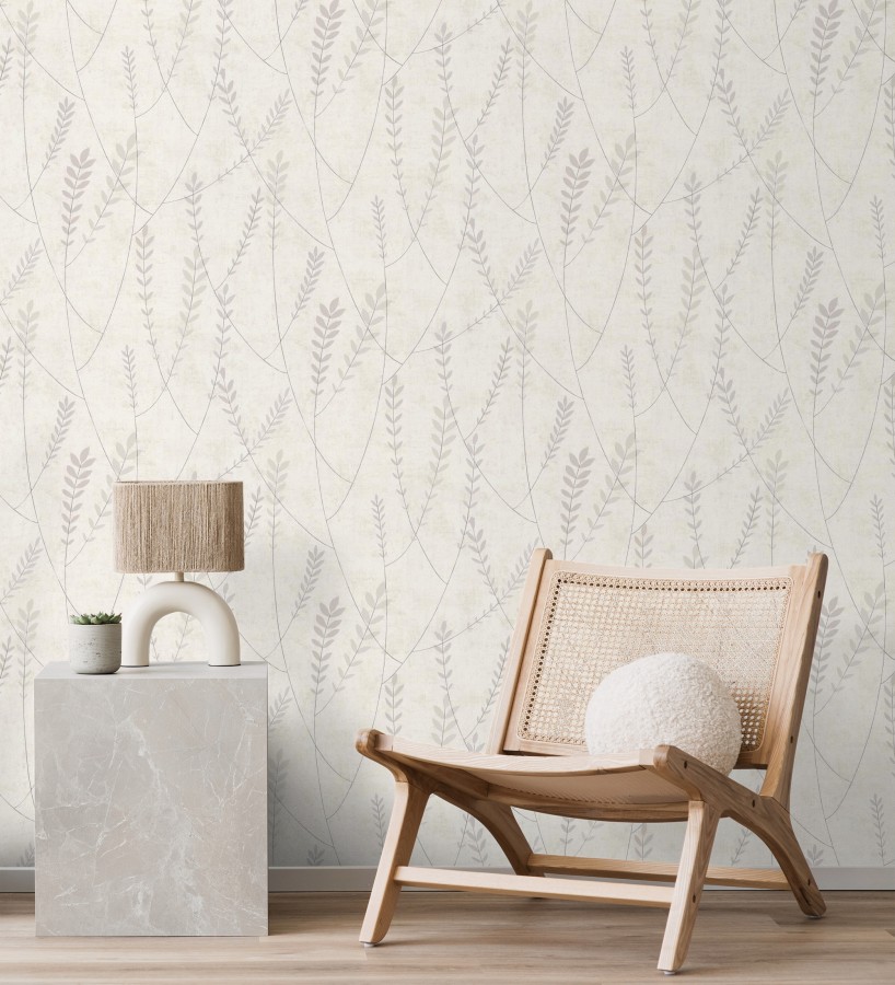 Papel pintado espigas estilo nórdico fondo estuco suave beige neutro claro  Laurel Breezy 684939