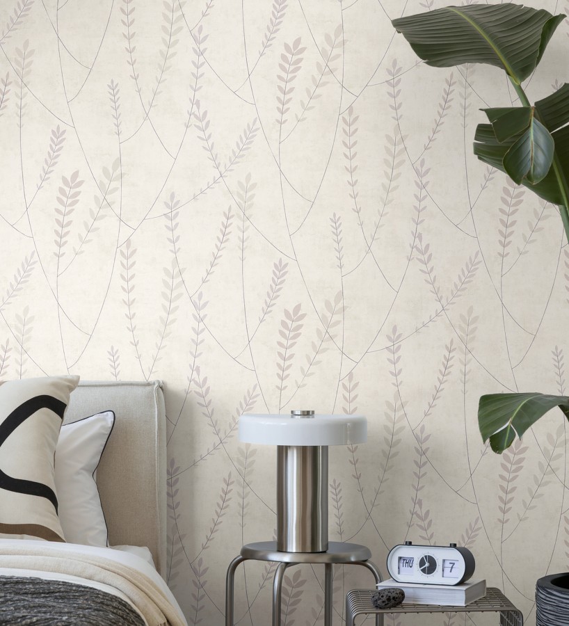 Papel pintado espigas estilo nórdico fondo estuco suave beige neutro claro  Laurel Breezy 684939