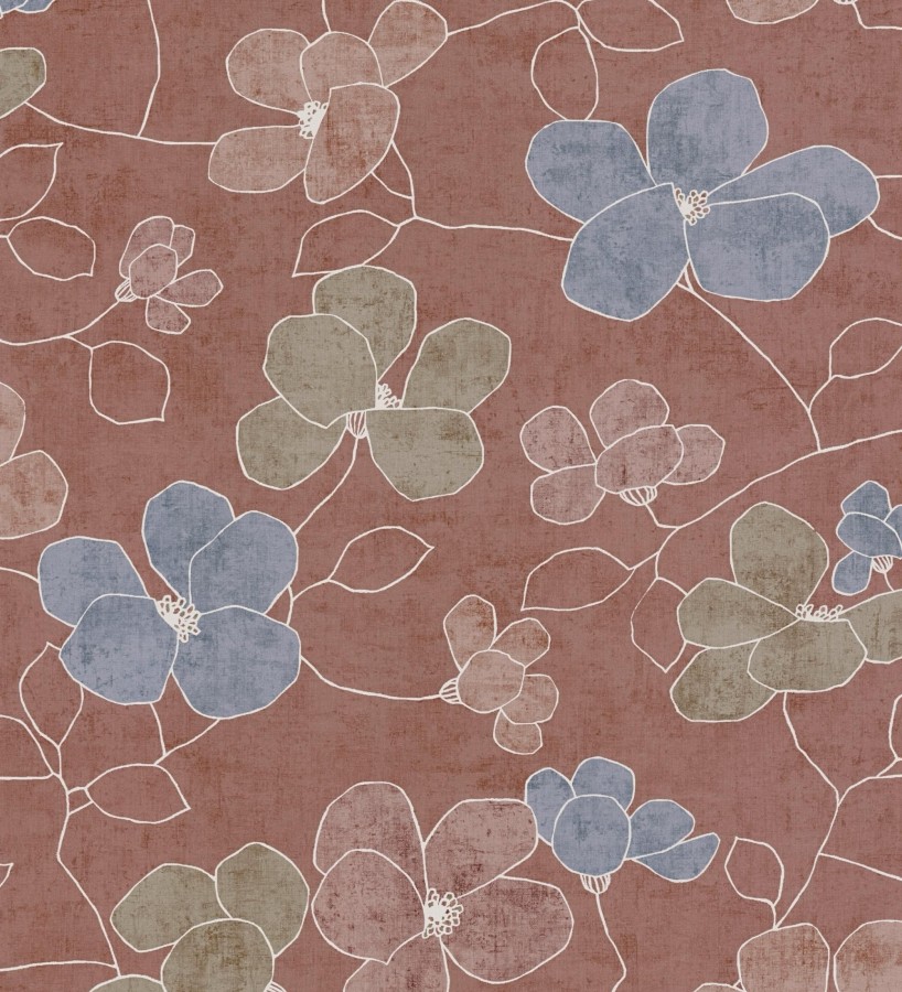 Papel pintado flores abstractas textura estucada fondo color terracota  Valentina Lovely 684940