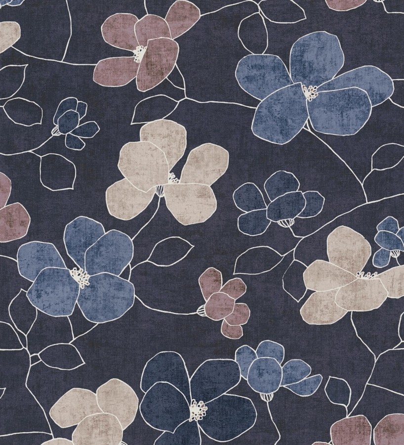 Papel pintado flores abstractas textura estucada fondo azul medianoche  Valentina Lovely 684943