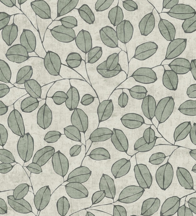 Papel pintado hojas vintage pátina verde bosque claro  Euca Pristine 684944