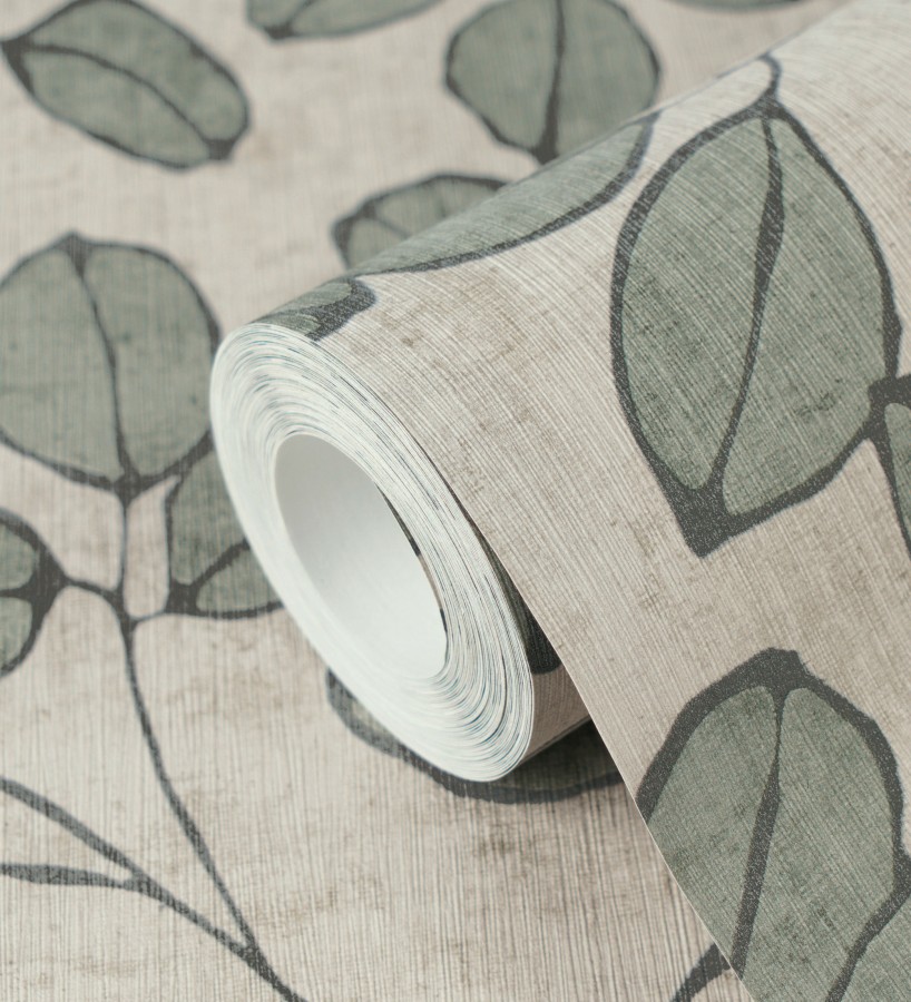 Papel pintado hojas vintage pátina verde bosque claro  Euca Pristine 684944