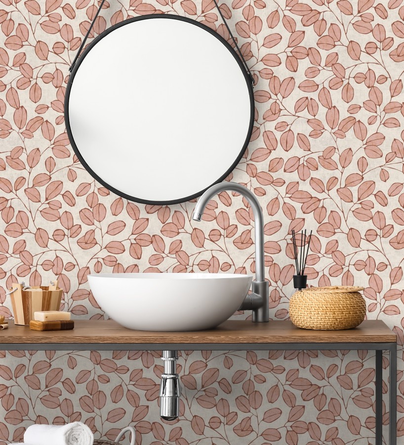 Papel pintado hojas vintage pátina bermellón claro  Euca Pristine 684945