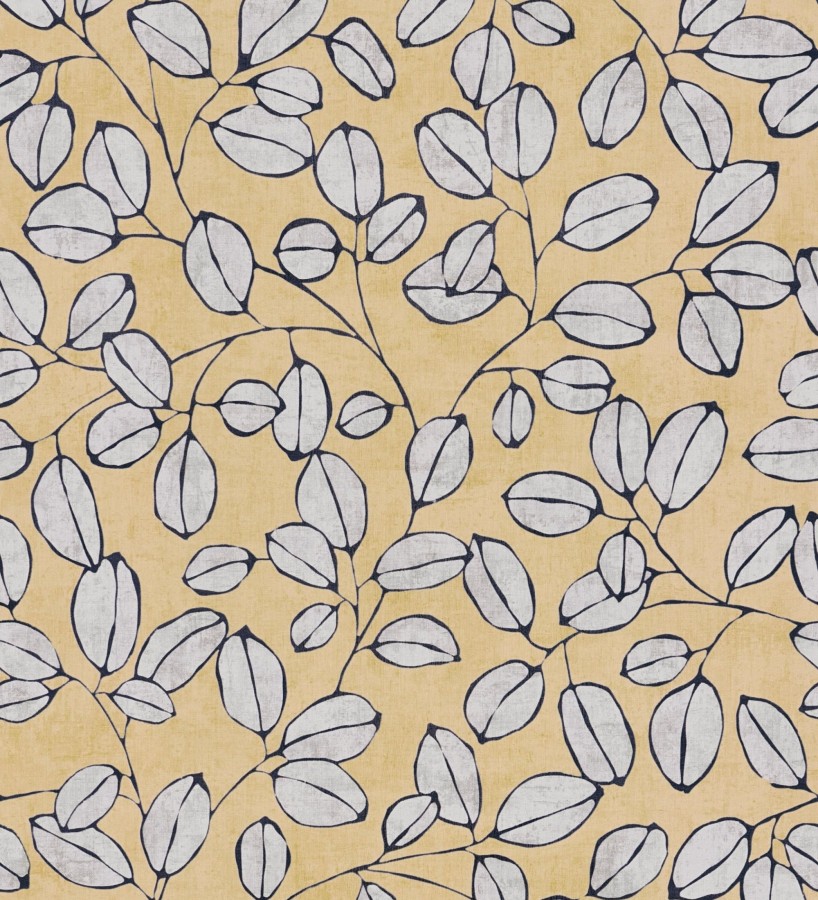 Papel pintado hojas vintage pátina amarillo mostaza  Euca Pristine 684946