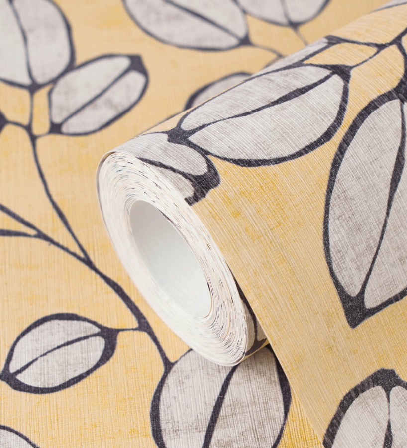 Papel pintado hojas vintage pátina amarillo mostaza  Euca Pristine 684946