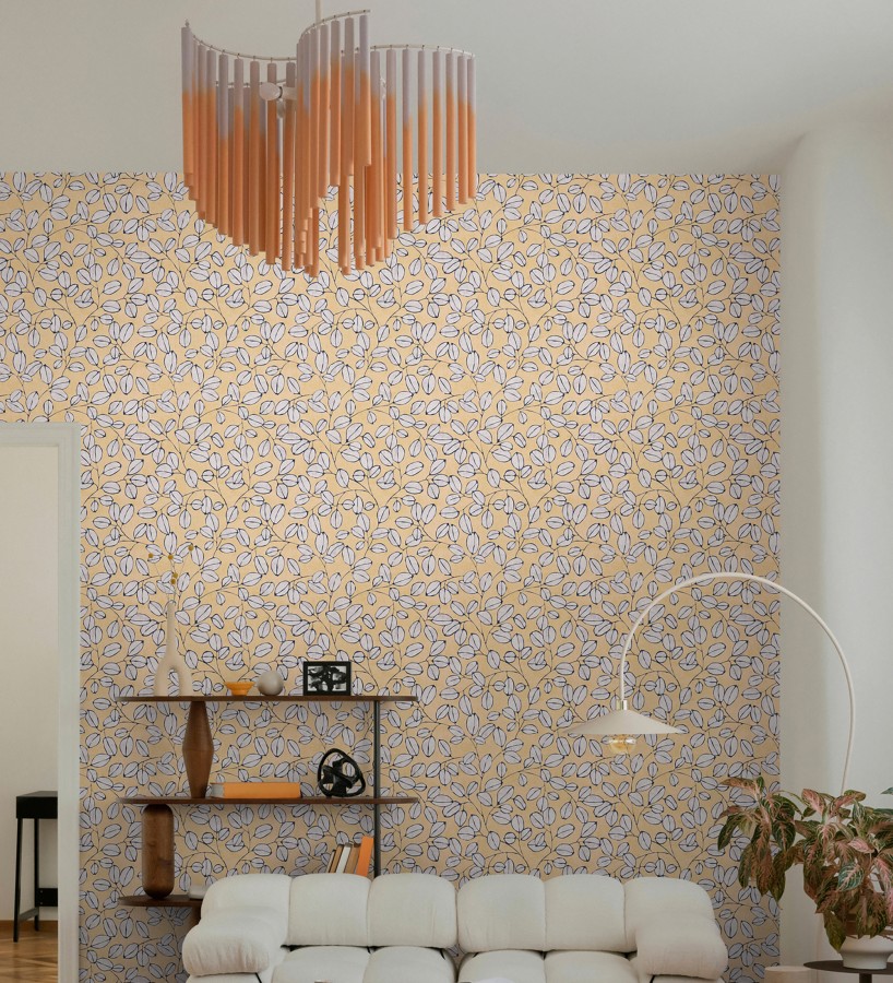 Papel pintado hojas vintage pátina amarillo mostaza  Euca Pristine 684946