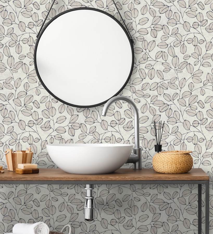 Papel pintado hojas vintage pátina gris piedra  Euca Pristine 684947