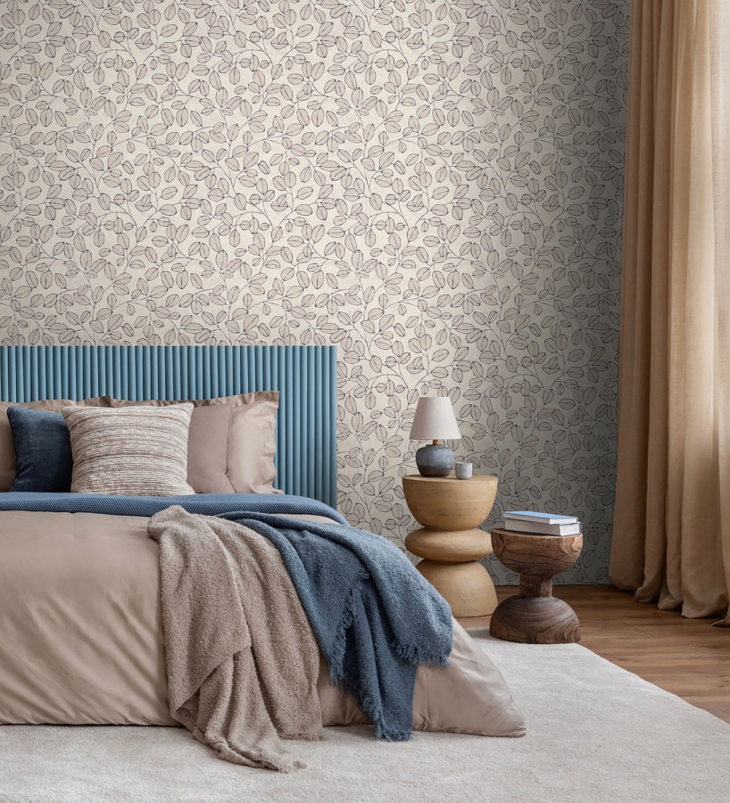 Papel pintado hojas vintage pátina gris piedra  Euca Pristine 684947