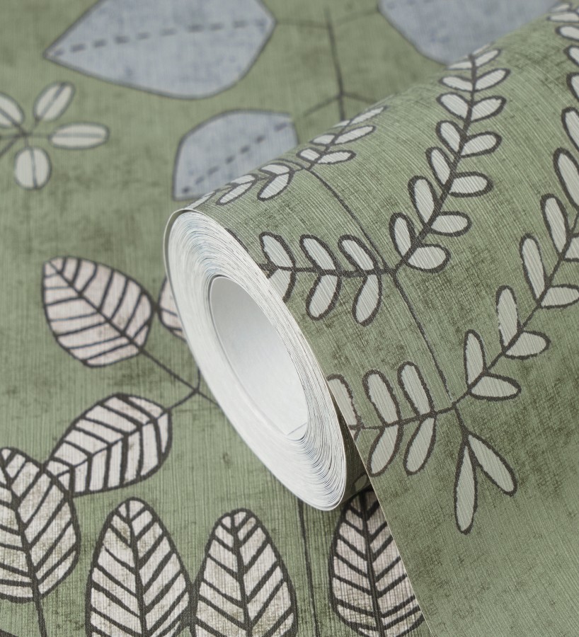 Papel pintado herbario retro vintage refinado pátina fondo color verde  Adelaide Lush 684948