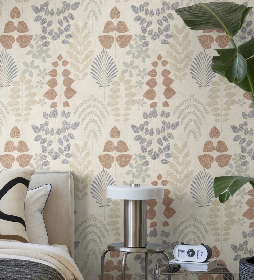 Papel pintado herbario retro vintage refinado pátina fondo color beige  Adelaide Lush 684950