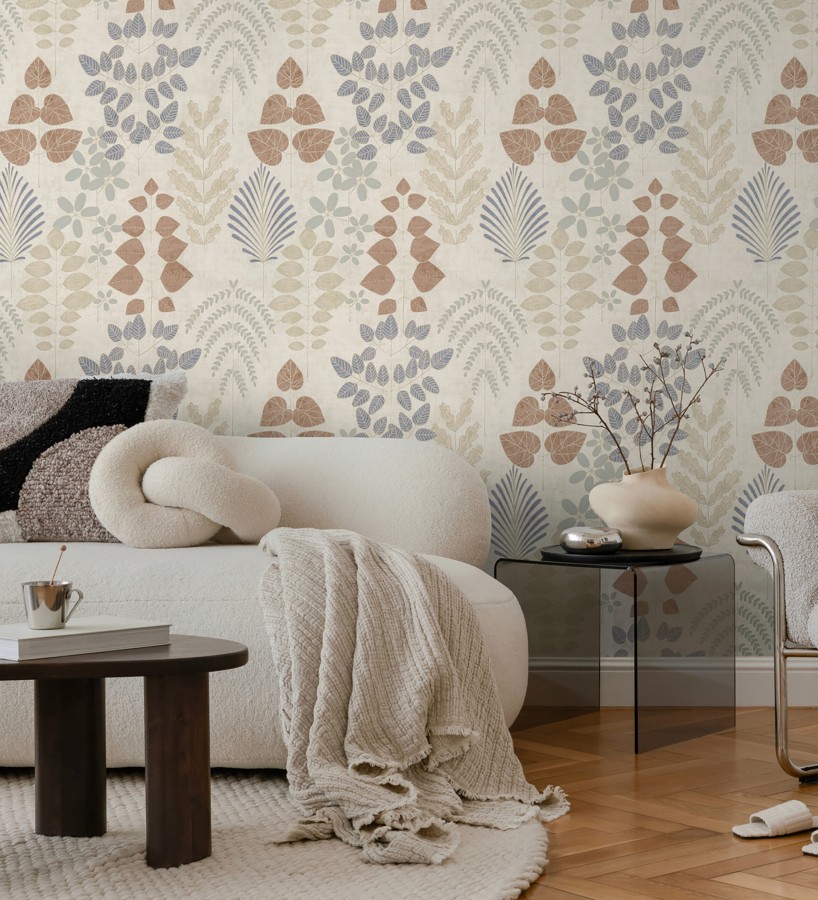 Papel pintado herbario retro vintage refinado pátina fondo color beige  Adelaide Lush 684950