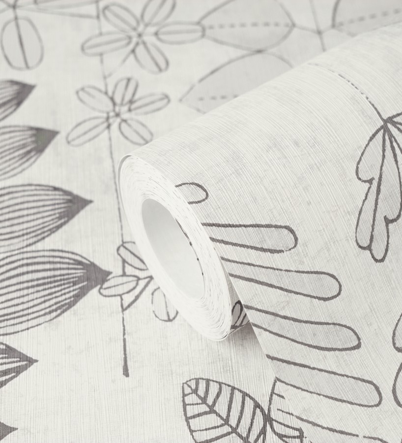 Papel pintado herbario retro vintage refinado pátina fondo color gris claro  Adelaide Lush 684952