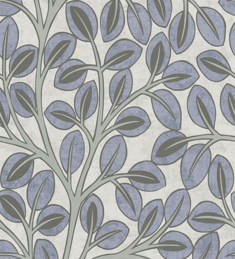 Papel pintado botánico retro refinado hojas azul añil fondo gris piedra  Pippa Spring 684953