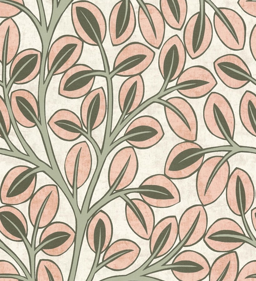 Papel pintado botánico retro refinado hojas salmón fondo arena claro  Pippa Spring 684954