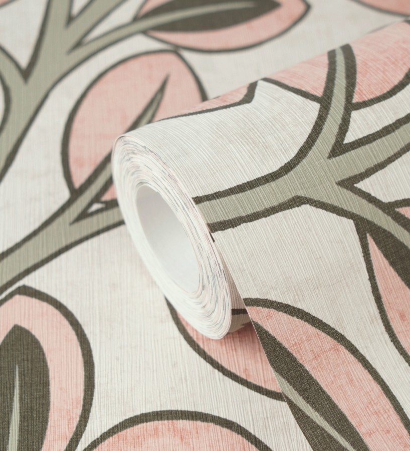 Papel pintado botánico retro refinado hojas salmón fondo arena claro  Pippa Spring 684954
