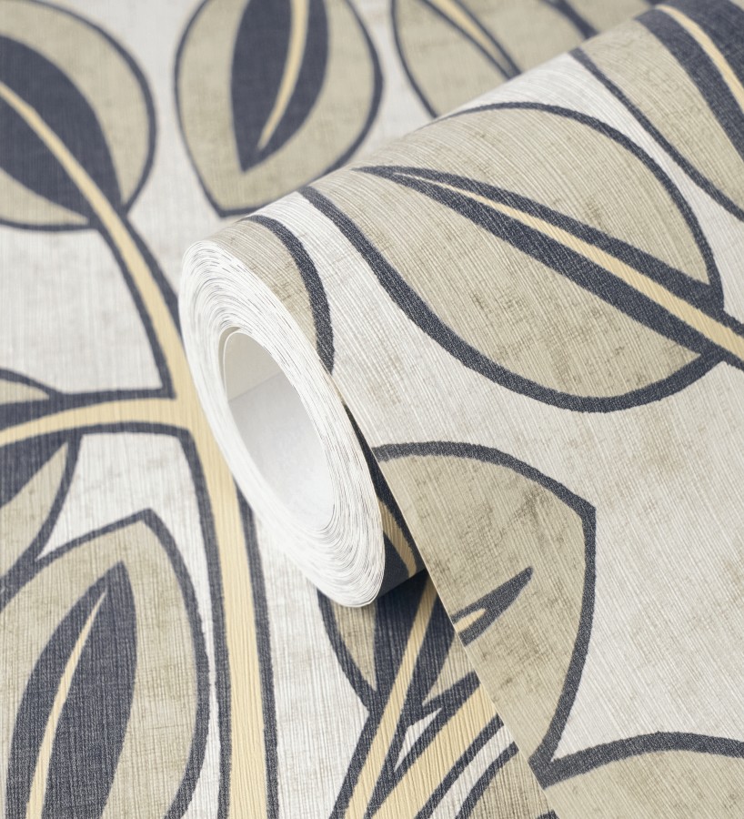 Papel pintado botánico retro refinado hojas taupe fondo gris claro  Pippa Spring 684955