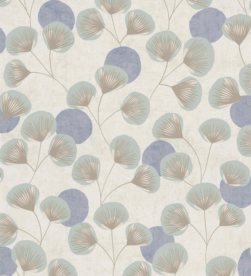 Papel pintado flores japonesas verde aguamarina con forma de abanico estilo retro  Sakura Delicate 684957