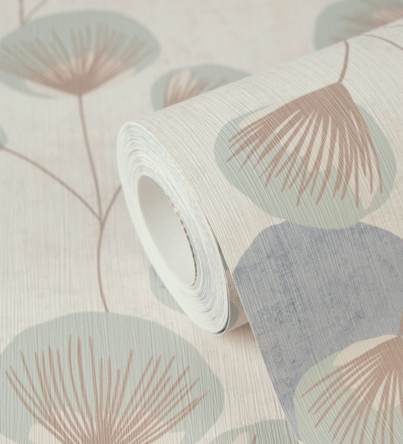 Papel pintado flores japonesas verde aguamarina con forma de abanico estilo retro  Sakura Delicate 684957