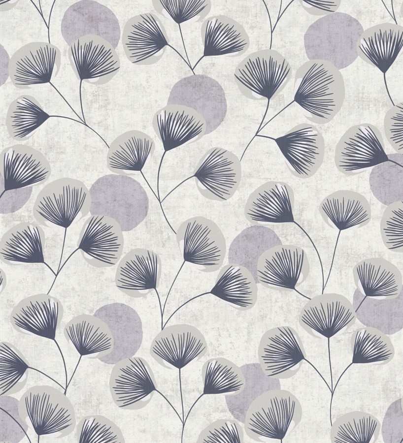 Papel pintado flores japonesas grises con forma de abanico estilo retro  Sakura Delicate 684958