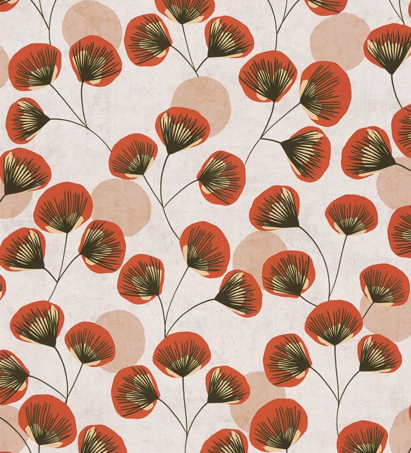 Papel pintado flores japonesas rojas con forma de abanico estilo retro  Sakura Delicate 684959