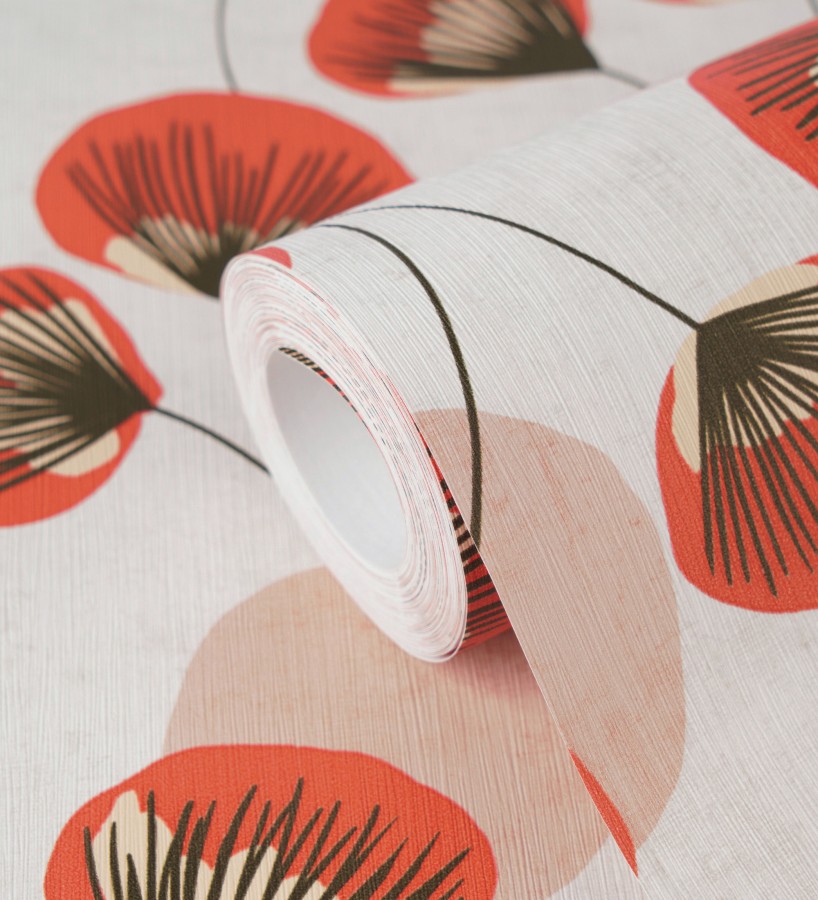 Papel pintado flores japonesas rojas con forma de abanico estilo retro  Sakura Delicate 684959