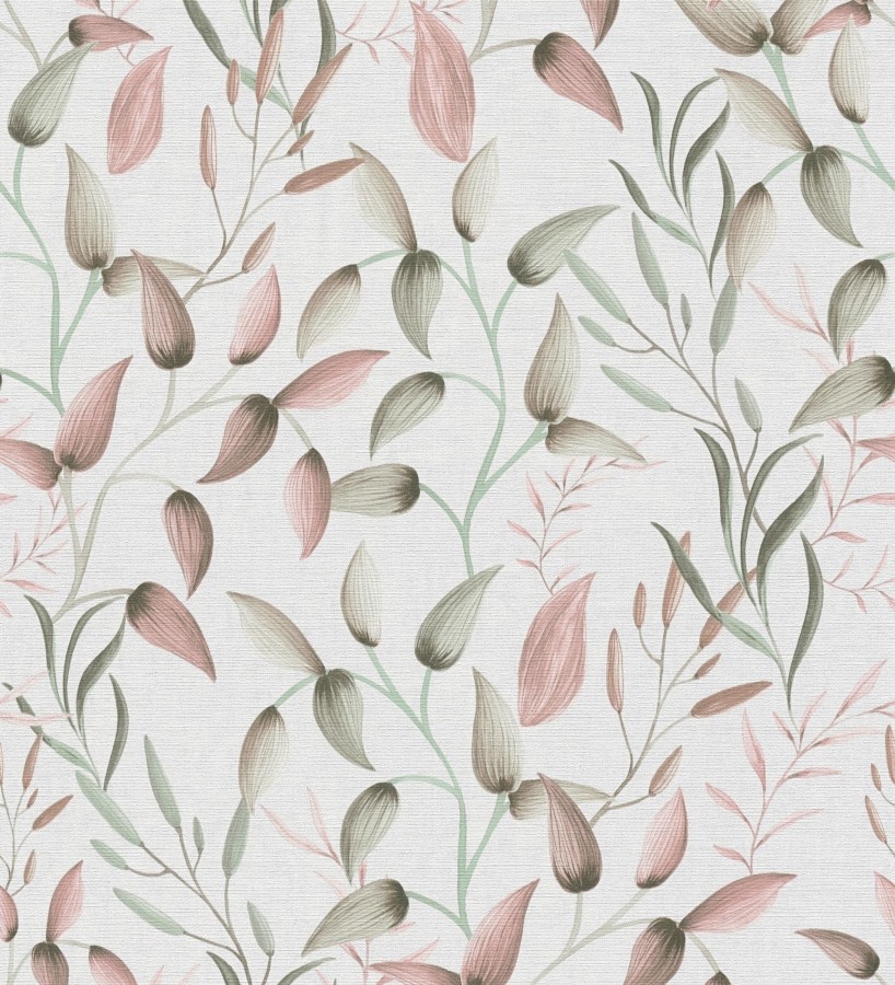 Papel pintado botánico vintage de hojas rosa y beige neutro  Saya Sweet 684974