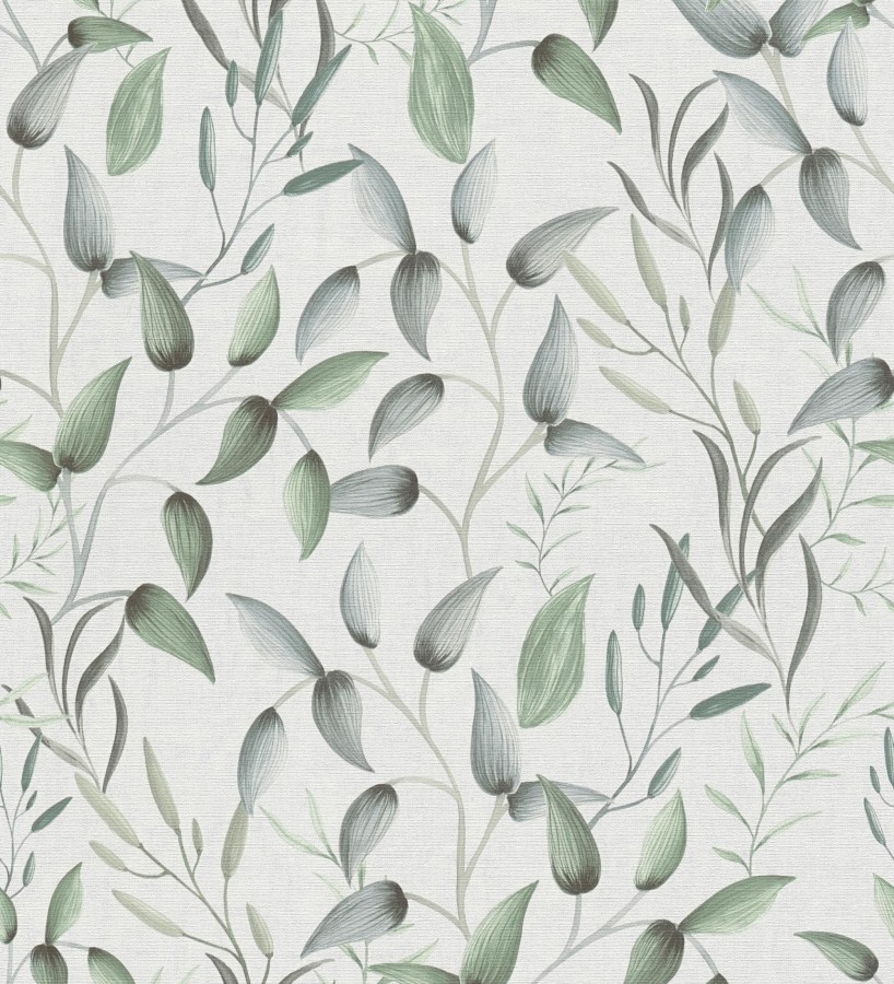 Papel pintado botánico vintage de hojas verdes y azul grisáceo  Saya Sweet 684975