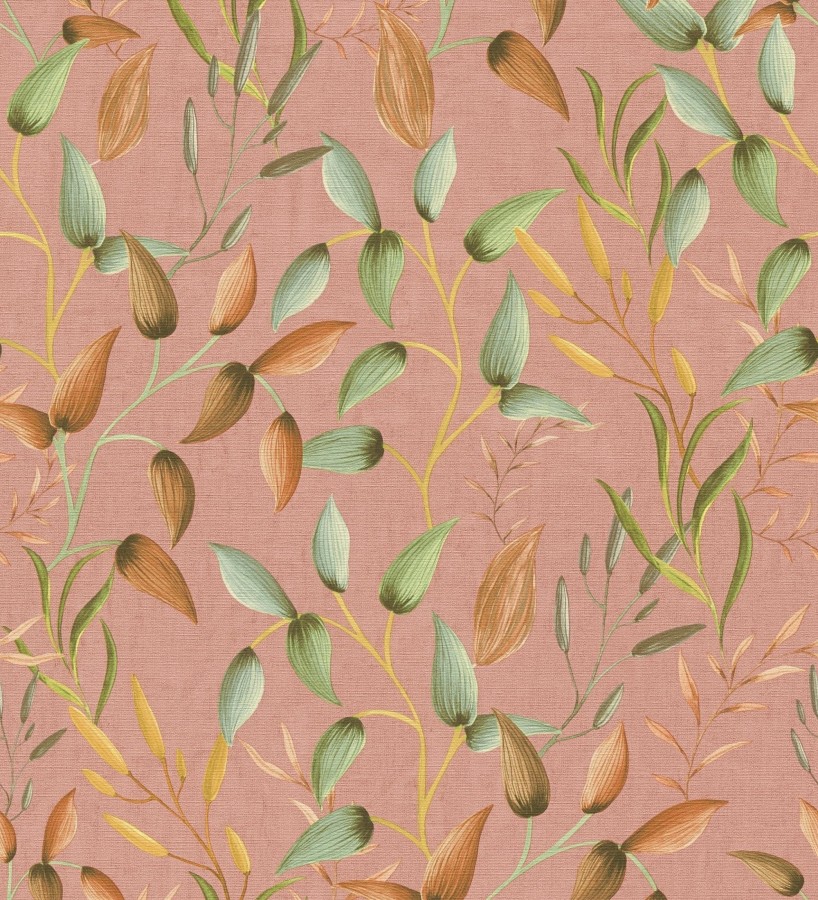 Papel pintado botánico vintage de hojas verde laurel y terracota  Saya Sweet 684976