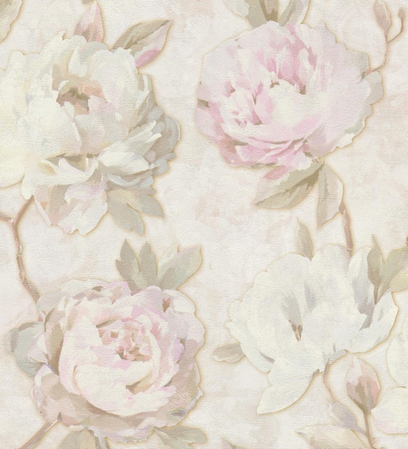 Papel pintado de peonías óleo vintage refinado fondo crema  Florence Graceful 684982